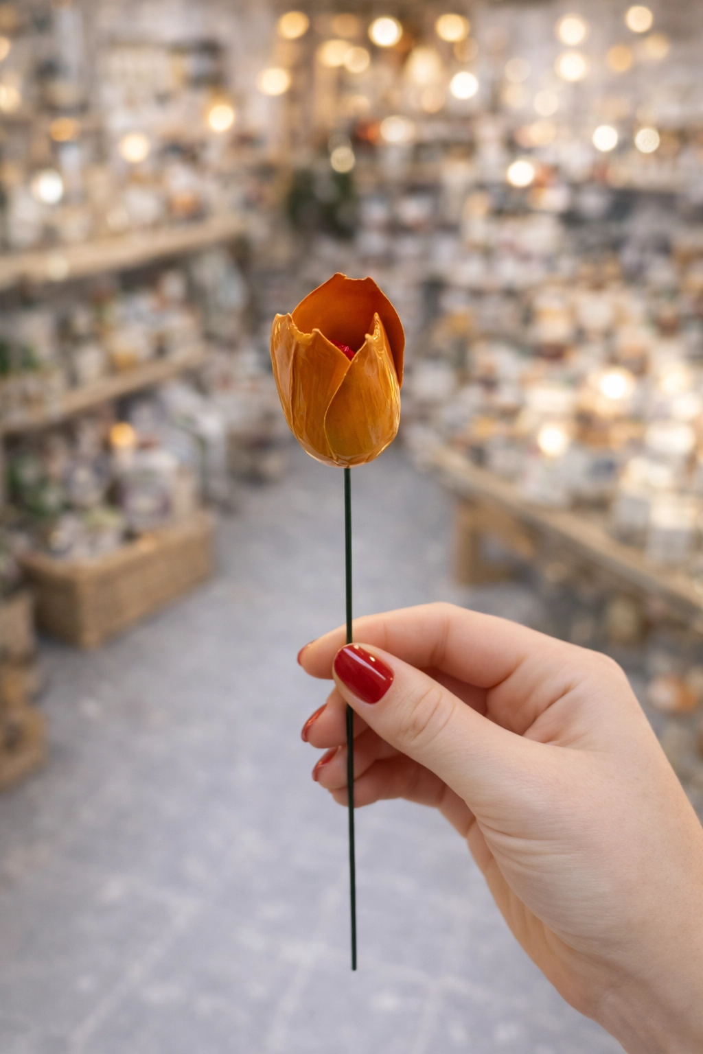 Tulipe Orange en Céramique ø6-7cm sur Tige 29cm