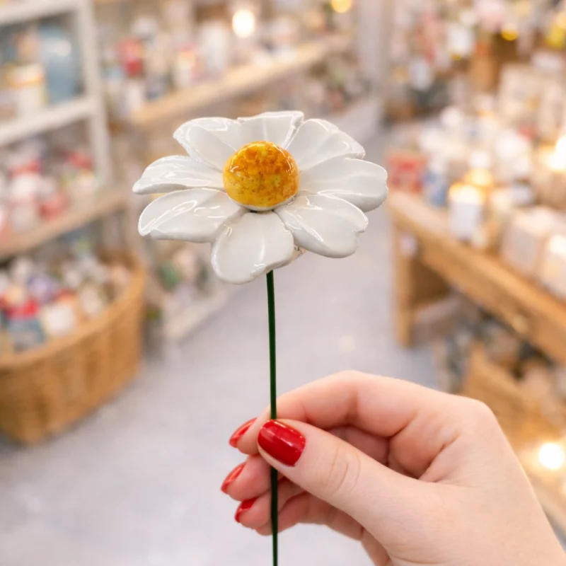 Marguerite Blanche en Céramique ø6-7cm sur Tige 29cm