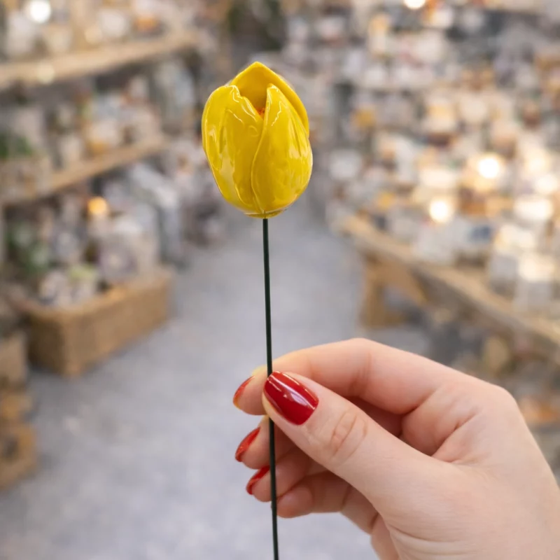 Tulipe Jaune en Céramique ø6-7cm sur Tige 29cm