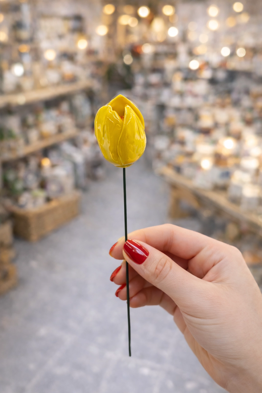 Tulipe Jaune en Céramique ø6-7cm sur Tige 29cm