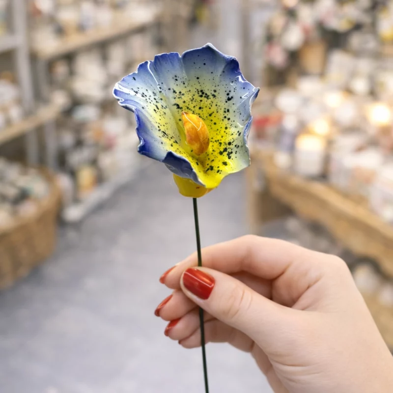 Alstroemère Bleue en Céramique ø6-7cm sur Tige 29cm