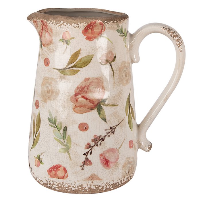 Pichet Décoratif 21x15x23 cm en Céramique Rose Beige Floral