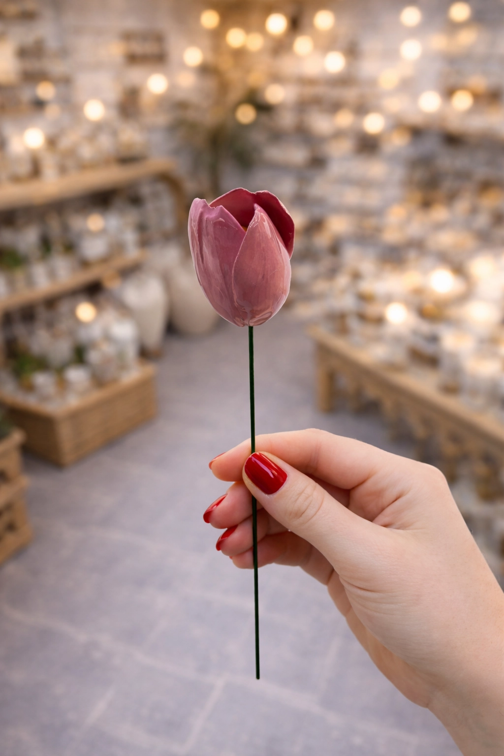 Tulipe Rose en Céramique ø6-7cm sur Tige 29cm