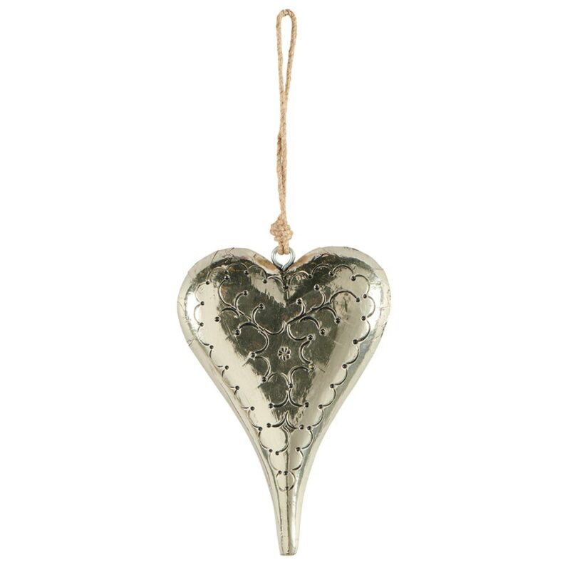 Pendentif Coeur Métal Brillant Motif Fantaisie 13,5x20cm