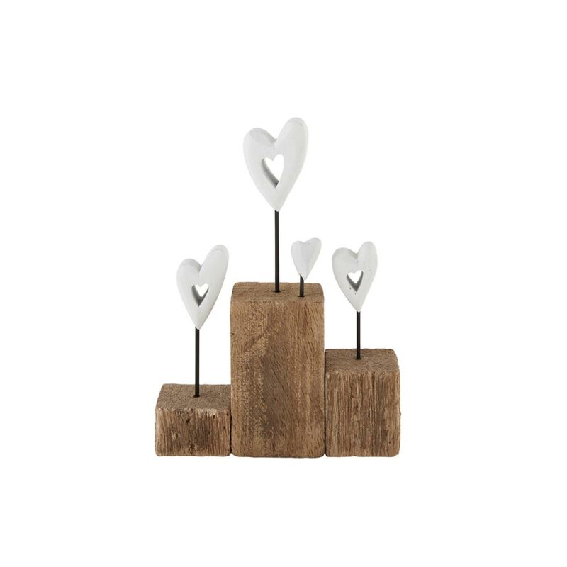 4 Coeurs Blanc Ajouré sur Piques et 3 Supports en Bois 12,5x17x3,5cm