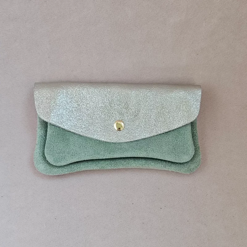 Pochette Cuir Bi Matière - Kangouroubi - 2 Compartiments, 15x2x8cm