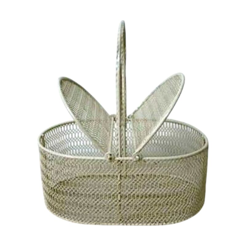 Panier Ovale en Métal Blanc Grillagé 17x11xH.7,5/19 cm