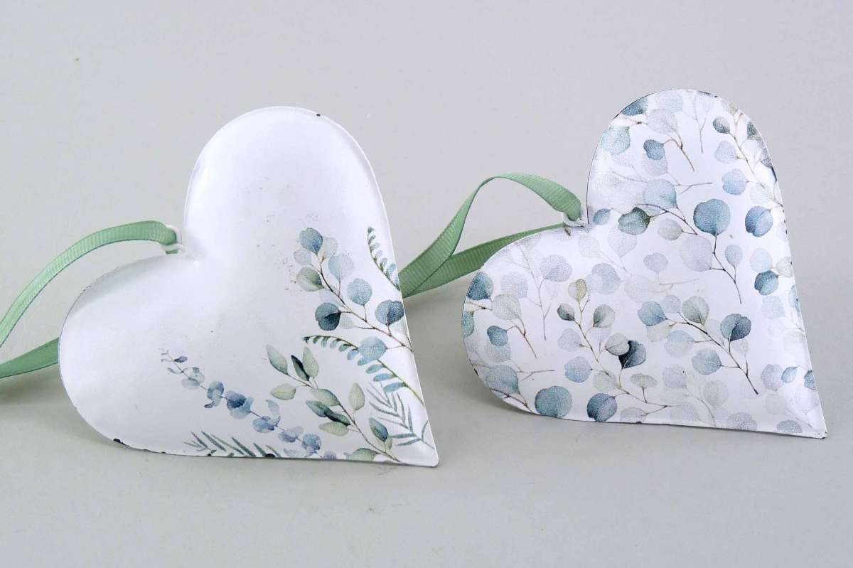 Pendentif Coeur "Eucalyptus" en Métal, 2 Modèles au Choix, ø10cm