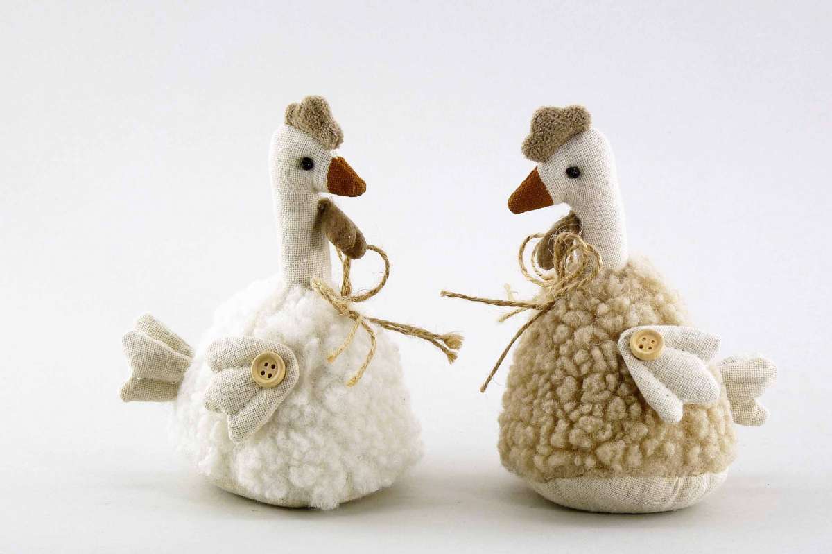 Petite Poule en Laine et Tissu, 2 Modèles au Choix, 10xH.15cm