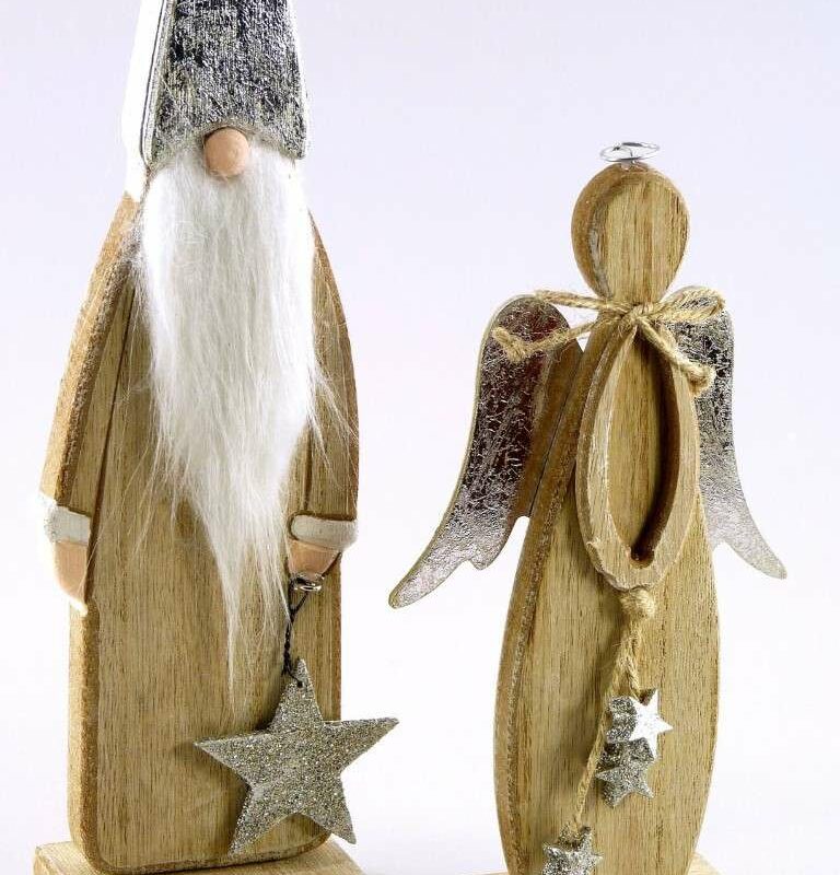 Lutin en Bois Naturel et Argenté H.32cm