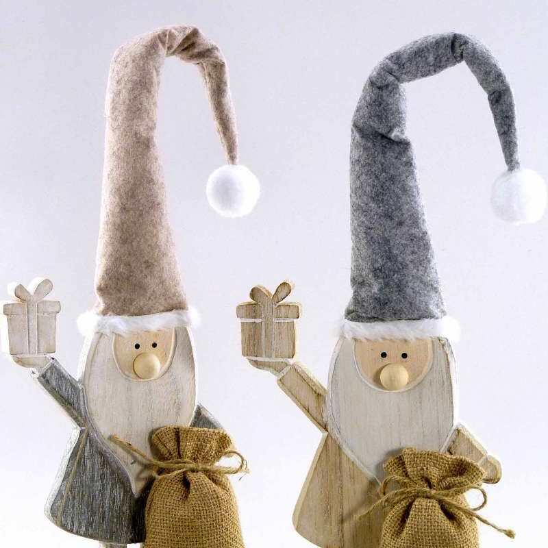 Lutin en Bois et Feutrine avec Sac en Jute, 2 Modèles au Choix H.55 cm x L.18 cm