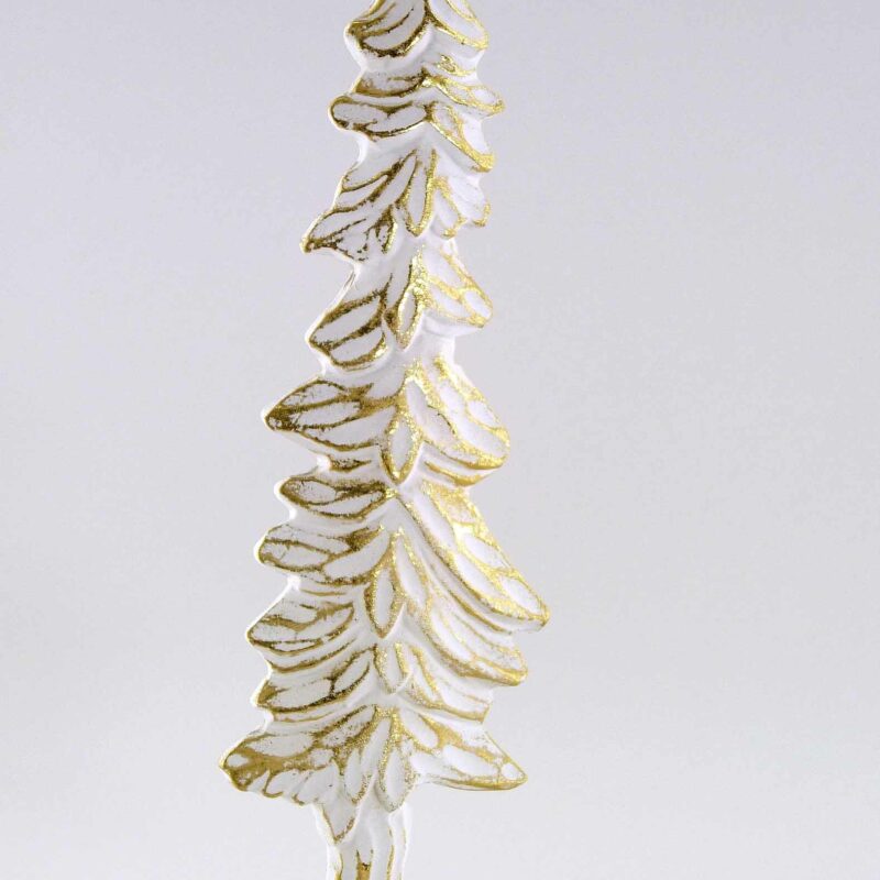 Sapin de Noël en Bois, Blanc Antique et Or, H.41 cm