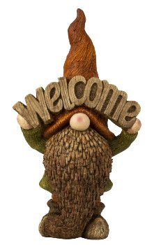 Gnome en Magnésie avec Mot "Welcome" 34xH.61cm