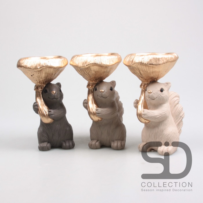 Écureuil en Polyrésine avec Champignon Doré 14,5x12,5x23cm, 3 Modèles au Choix