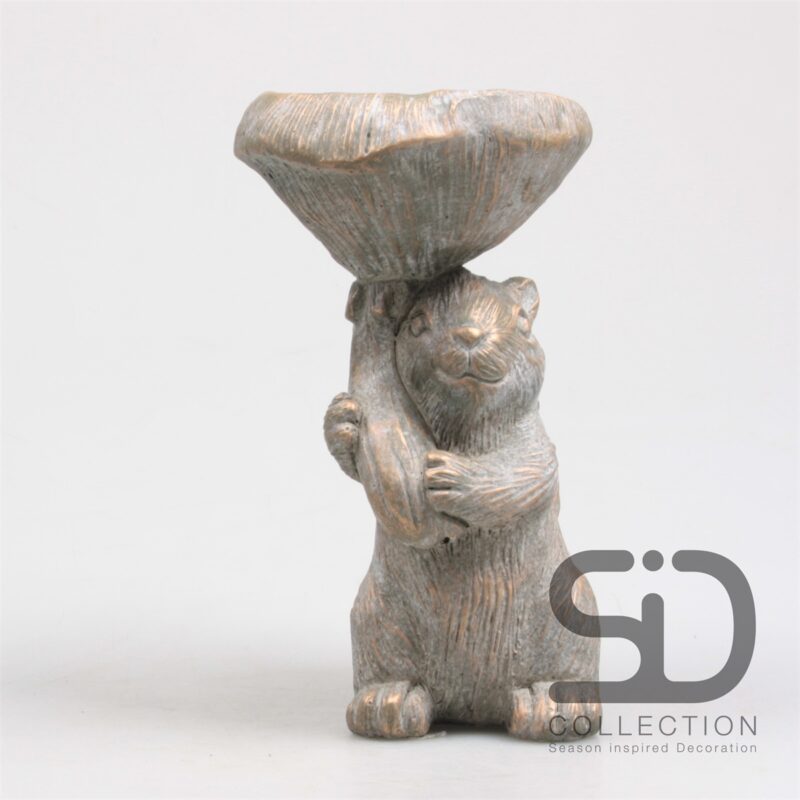 Écureuil en Polyrésine avec Champignon 14,5x12,5x23cm, 2 Modèles au Choix Aspect Métal