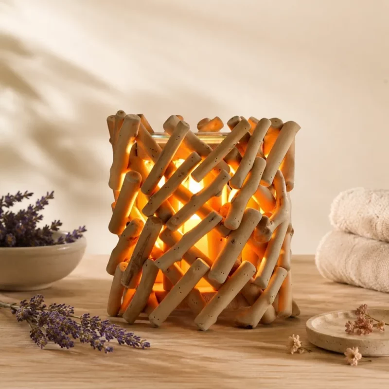 Brûle Parfum Électrique Calorya n°7 – Diffuseur Chaleur Douce en Bois Flotté avec Coupelle Amovible ø13,5xH.16cm