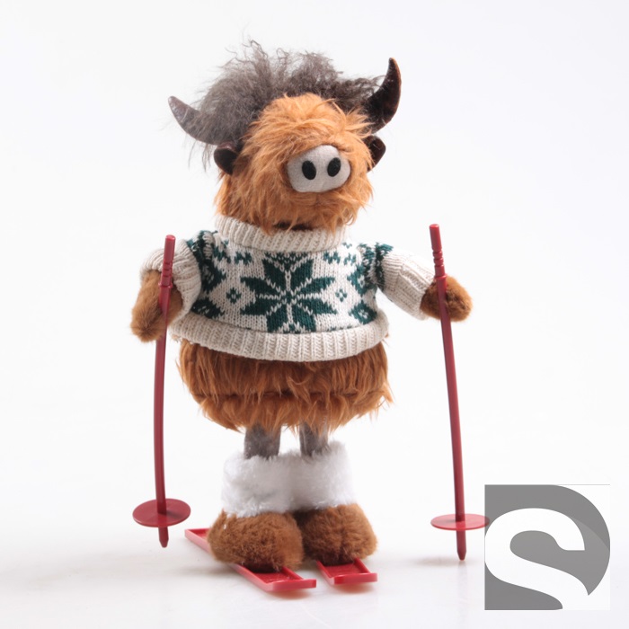 Vache Highland sur Skis 21x20x30cm
