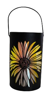 Lanterne Solaire Décor Floral en Métal Noir ø12xH.20cm