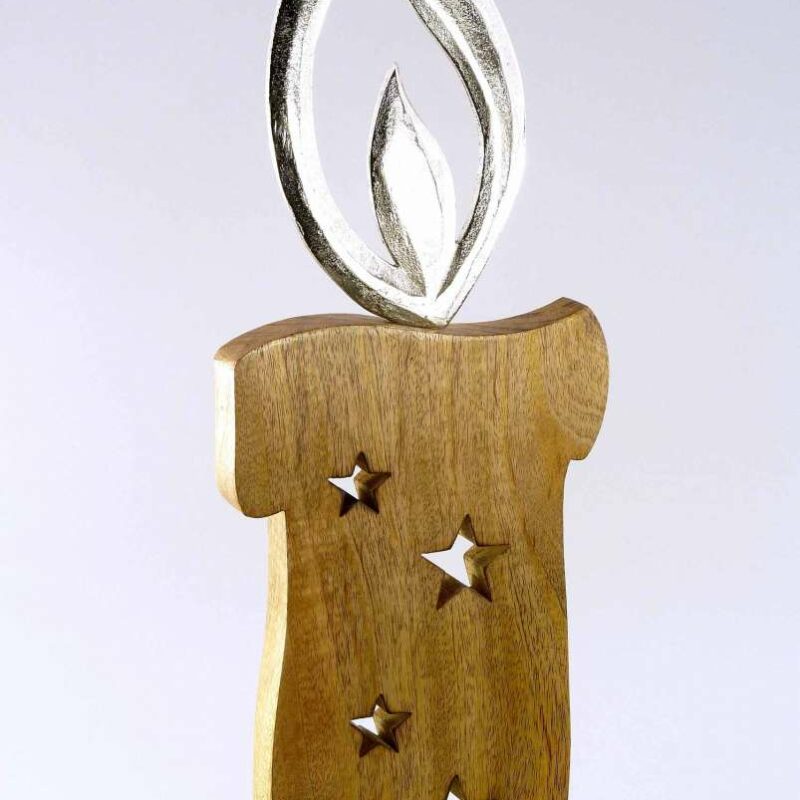 Bougie en Bois de Manguier et Aluminium H.52 cm