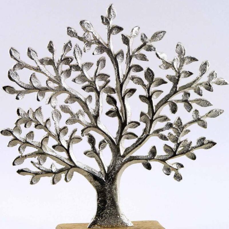 Arbre de Vie en Aluminium sur Socle en Bois 25xH.27cm
