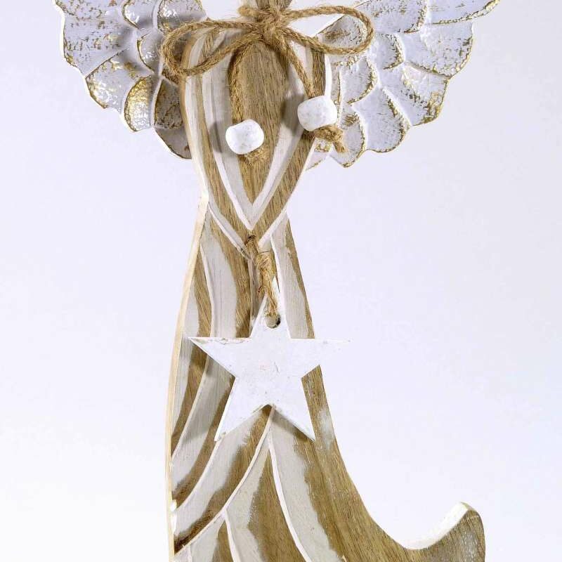 Ange en Bois de Manguier et Aluminium, Blanc Naturel, H32cm