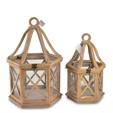 Lanterne en Bois Clair 25.5x22x42cm