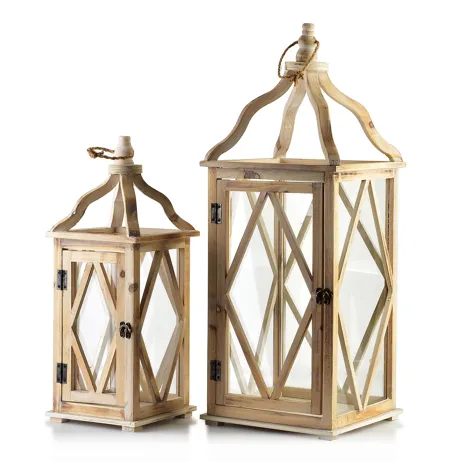 Lanterne en Bois Clair 26.5 x 26.5x70cm