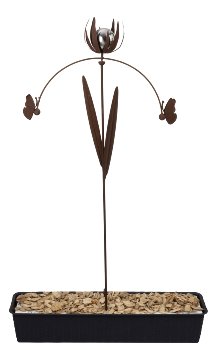 Piquet Balancier Papillons en Métal Rouillé Incurvé avec Boule ø8cm en Acier Inoxydable 53xH.122cm