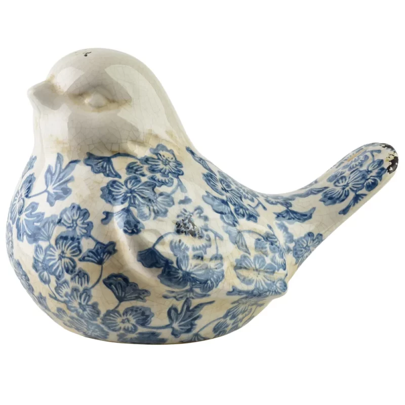 Oiseau en Céramique Floral Bleu 24.5x16x16cm