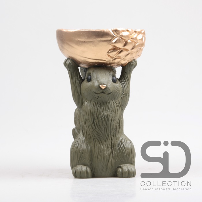 Écureuil en Polyrésine avec Coupelle Noix 16.5x14.5x27cm Vert Olive et Doré