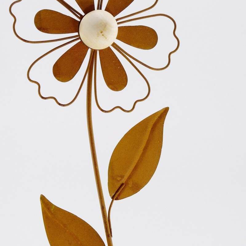 Piquet Fleur en Métal Rouillé et Bois ø15, L78 cm
