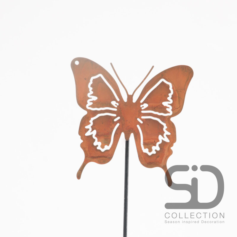 Piquet Papillon en Métal Rouillé 13x13x80cm