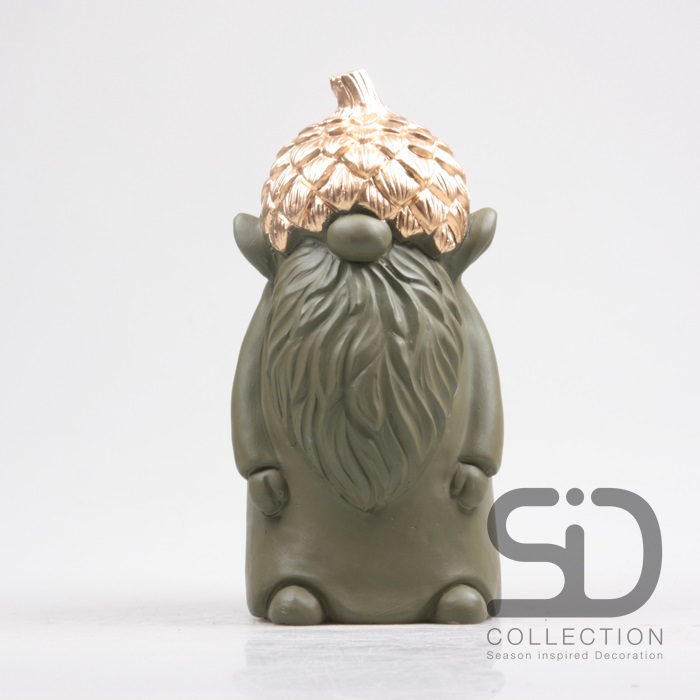 Gnome avec Pomme de Pin Doré 15x14,5x29,7cm, Vert Olive