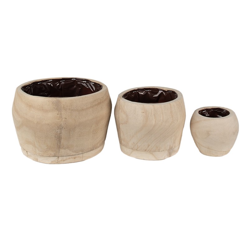 Set de 3 Pots de Fleurs Ø 24, Ø 18, et Ø 12cm en Bois Clair