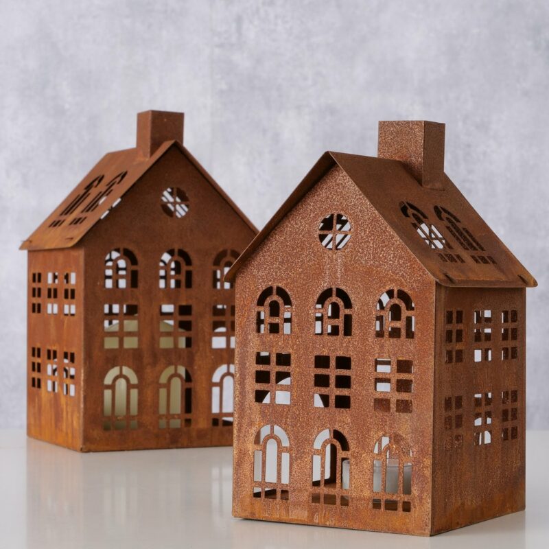 Lanterne "Kolding" Maison en Métal Rouillé 12xH.20cm
