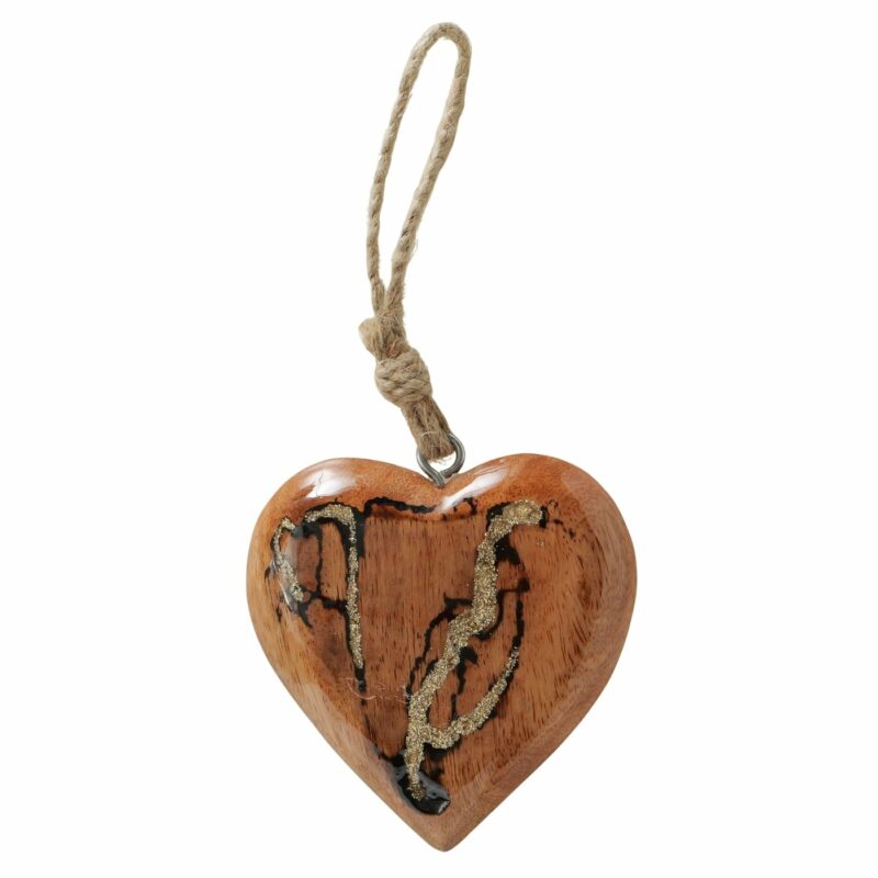 Pendentif Coeur "Parina" en Bois Reflet Doré 10x10cm