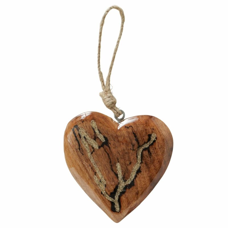 Pendentif Coeur "Parina" en Bois Reflet Doré 13x13cm