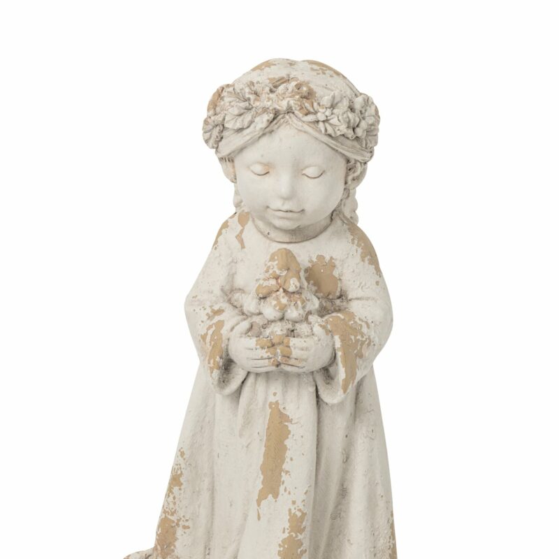 Ange avec Fleur en Magnésie Beige 32x28x61cm