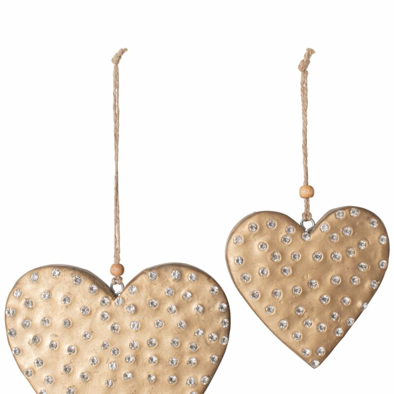 Pendentif Coeur Doré en Bois de Manguier avec Strass 10x1,5x10cm