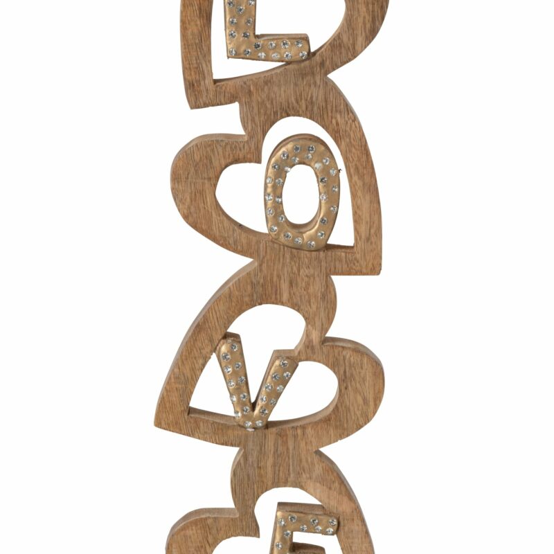 Coeurs sur Socle "Love" Doré en Bois de Manguier avec Strass 16x6,5x51,5cm