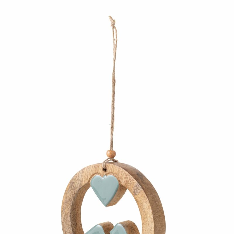 Pendentif Cercle avec Oiseaux Turquoise en Bois de Manguier 11x2x11,5cm