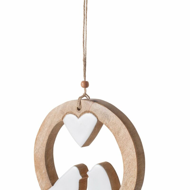 Pendentif Cercle avec Oiseaux Blanc en Bois de Manguier 15x2x15,5cm
