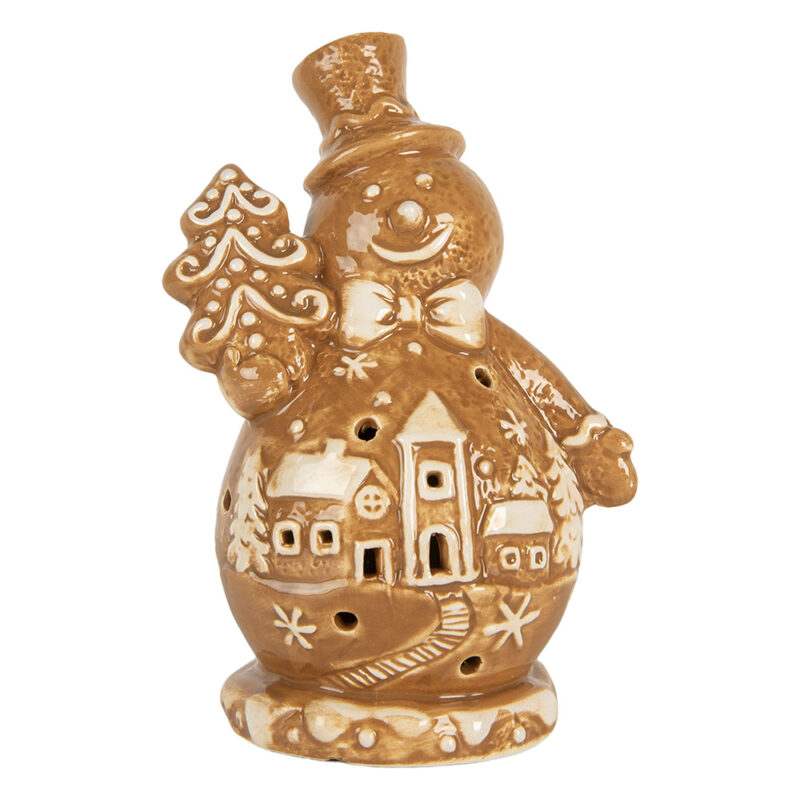 Bonhomme de Neige en Céramique Marron et Blanc 11x8x16 cm