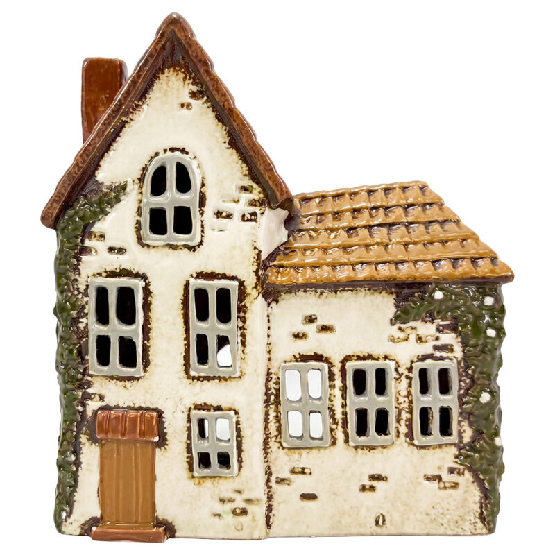 Maison Photophore en Céramique Beige 19x10x20cm