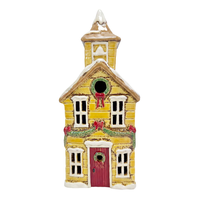 Maison Photophore en Céramique Jaune 12x9x28cm