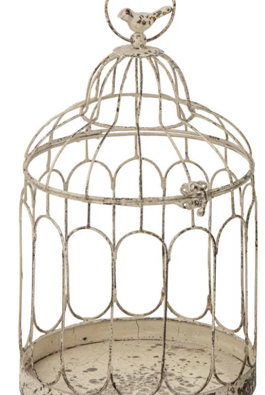 Cage à Oiseaux Décorative en Métal Blanc Vieilli 25x23x40cm
