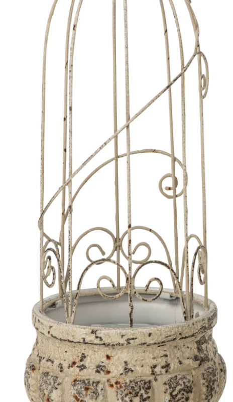Cache Pot sur Pied en Métal Blanc Vieilli 22x22x66cm