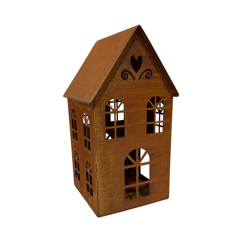 Maison "Coeur Ajouré" en Métal Rouillé 11xH.22,5cm
