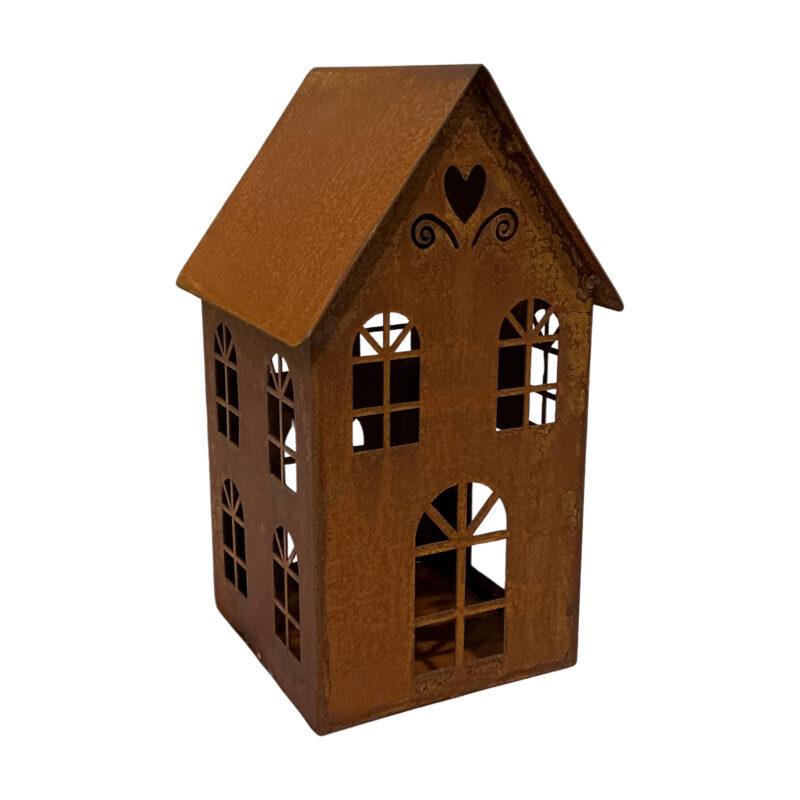 Maison "Coeur Ajouré" en Métal Rouillé 14xH.28,5cm
