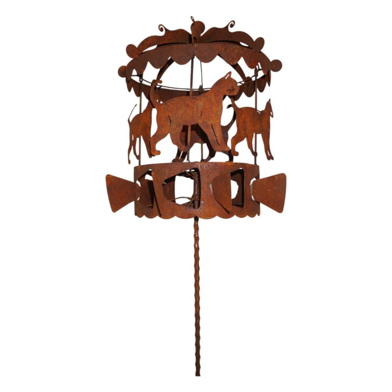 Moulin à Vent "Caroussel Chats" en Métal Rouillé ø53cm H.170cm